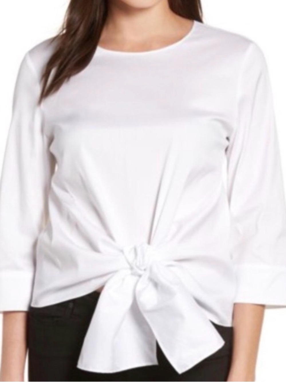 Halogen Women's White Tie Front Cotton Blouse NWT Size X-Small Petite